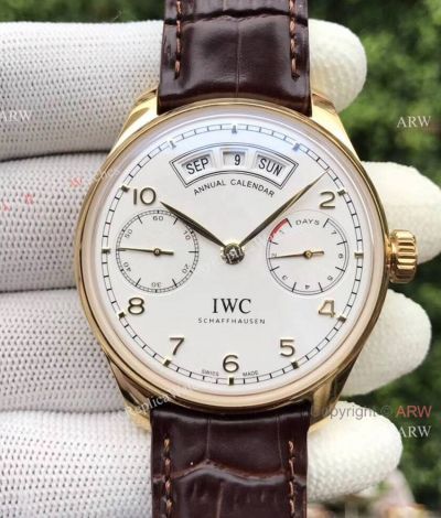 Fake IWC Portugieser Annual Calendar 7 days 44.2mm Watch Gold Case White Dial